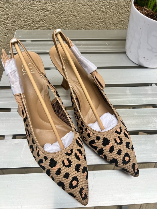 Cosy Island Shoes - Leopard Knit Slingback Heels - Beige/Black